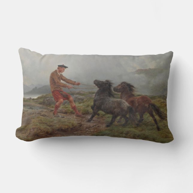 Zwei Shetland Ponys in einer malerischen Hochlands Lendenkissen (Vorderseite)