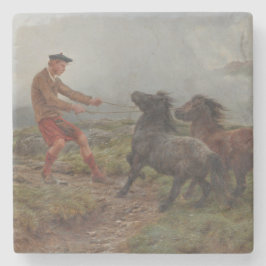 Zwei Shetland Ponys in einer malerischen Hochlands Steinuntersetzer