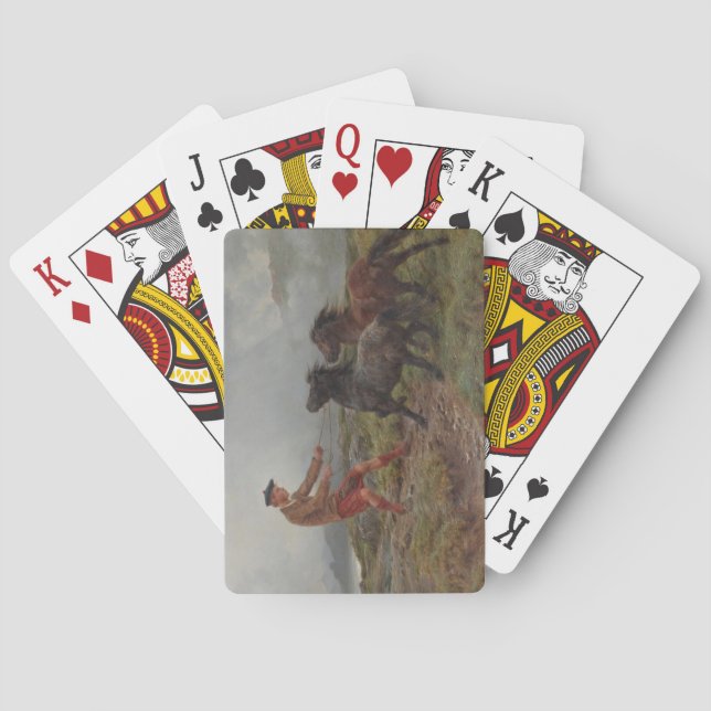 Zwei Shetland Ponys in einer misty schottischen La Spielkarten (Rückseite)