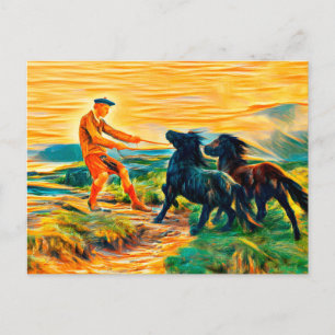 Zwei Shetlandponys in einer nebligen Landschaft Postkarte