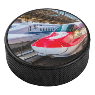 Zwei Shinkansen am Bahnhof Tokio Eishockey Puck