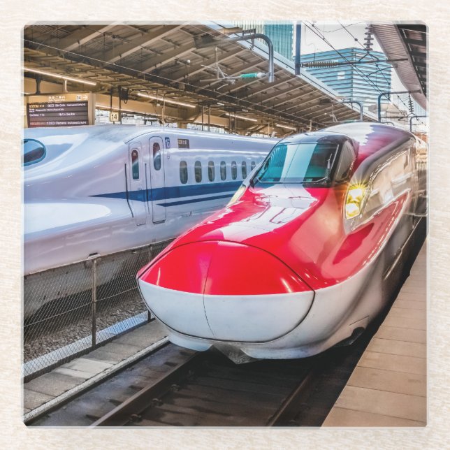 Zwei Shinkansen am Bahnhof Tokio Glasuntersetzer (Vorderseite)