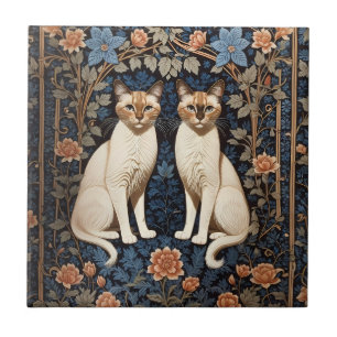 Zwei siamesische Katzen William Morris Inspiriert Fliese