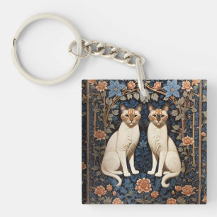 Zwei siamesische Katzen William Morris Inspiriert Schlüsselanhänger