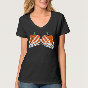 ZWEI SKELETON-HÄNDE MIT PUMPKIN HALLOWEEN FRAUEN T-Shirt
