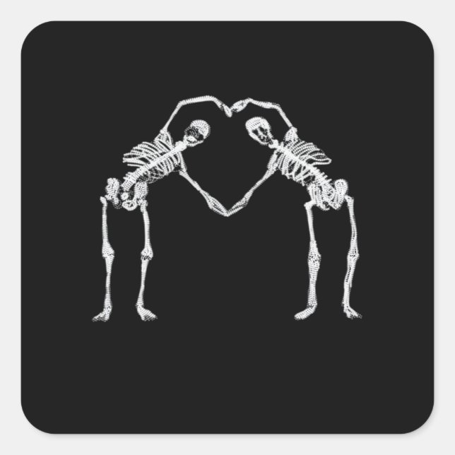 Zwei Skeleton Hearts Hands Classic Quadratischer Aufkleber (Vorderseite)