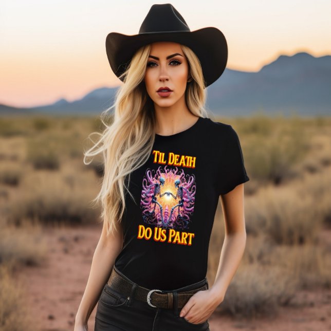 Zwei Skelette, die bis zum Tod Hände halten, mache T-Shirt (Von Creator hochgeladen)