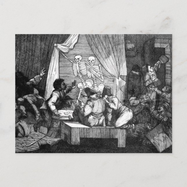 Zwei Skelette geben eine Bar-Postkarte ein Postkarte (Vorderseite)