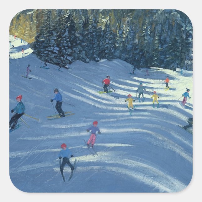Zwei Skipisten 2004 Quadratischer Aufkleber (Vorderseite)