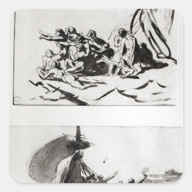 Zwei Skizzen für das Raft der Medusa, c.1819 Quadratischer Aufkleber (Vorderseite)