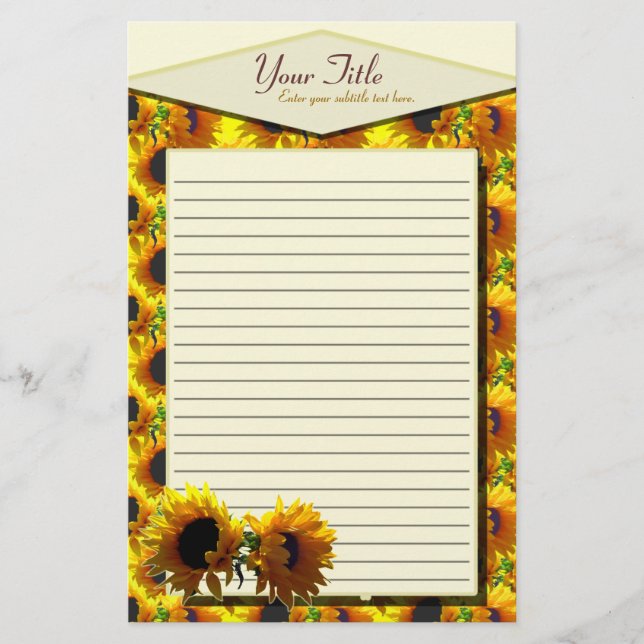 Zwei Sonnenblumen zeichneten Briefpapier (Vorderseite)