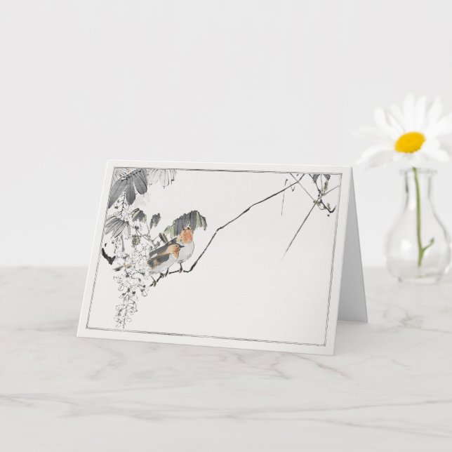 Zwei Spatzen auf einem Zweig Karte (Kleine Pflanze)