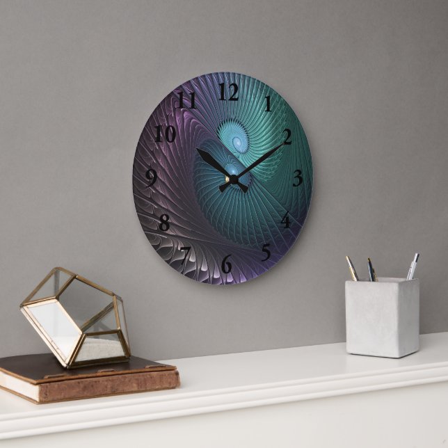 Zwei Spiralen farbenfroh Modernes Abstraktes Frakt Große Wanduhr (Büro)