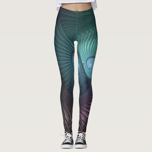 Zwei Spiralen farbenfroh Modernes Abstraktes Frakt Leggings (Vorderseite)