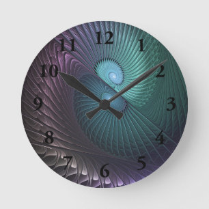 Zwei Spiralen farbenfroh Modernes Abstraktes Frakt Runde Wanduhr