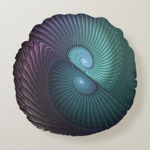 Zwei Spiralen farbenfroh Modernes Abstraktes Frakt Rundes Kissen