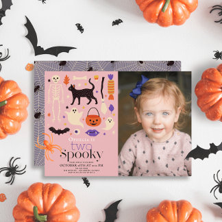 Zwei Spookes Halloween Pink 2. Geburtstags-Foto Einladung