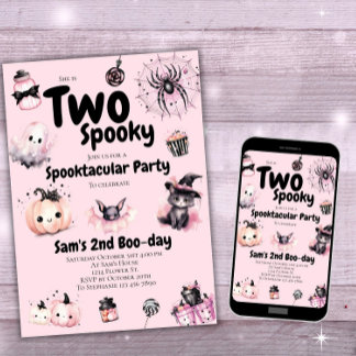 Zwei Spooky Girls Niedlich Pink Halloween 2. Gebur Einladung