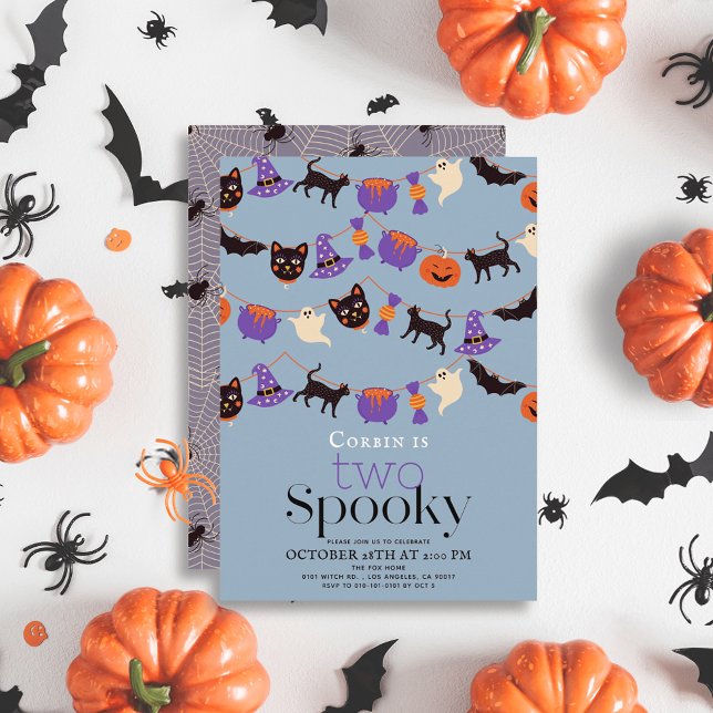 Zwei Spooky Halloween Blue 2. Geburtstag Einladung (Von Creator hochgeladen)