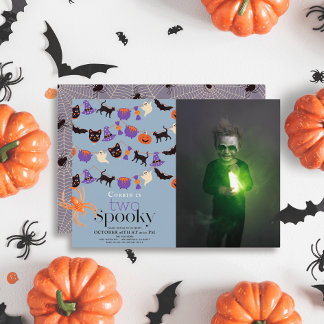 Zwei Spooky Halloween Blue 2. Geburtstags-Foto Einladung
