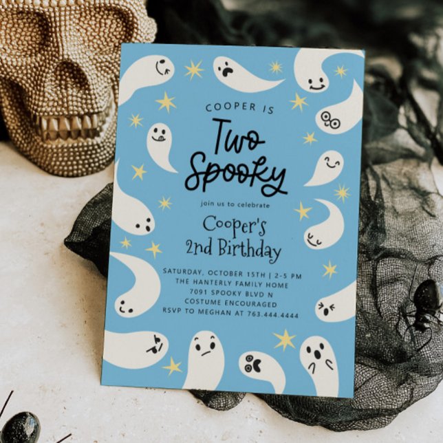 Zwei Spooky Halloween Blue Ghost Geburtstag Einladung (Von Creator hochgeladen)