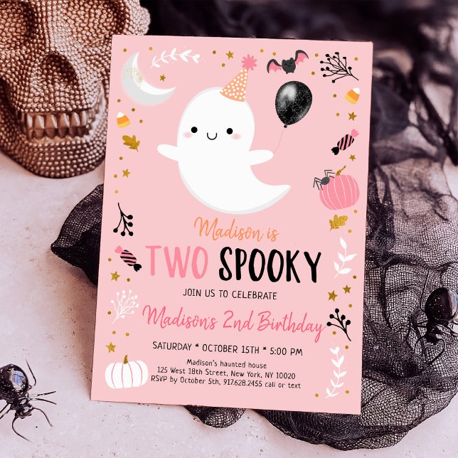 Zwei Spooky Pink Ghost Halloween Einladung (Von Creator hochgeladen)