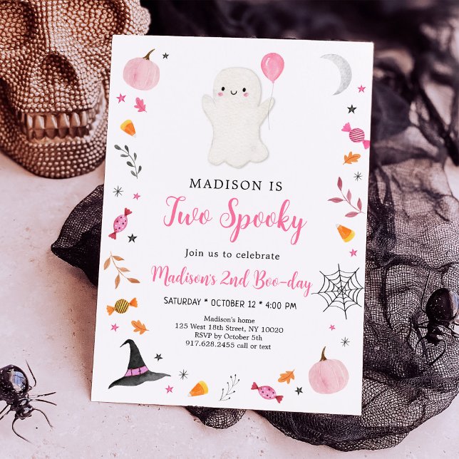 Zwei Spooky Pink Ghost Halloween Einladung (Von Creator hochgeladen)