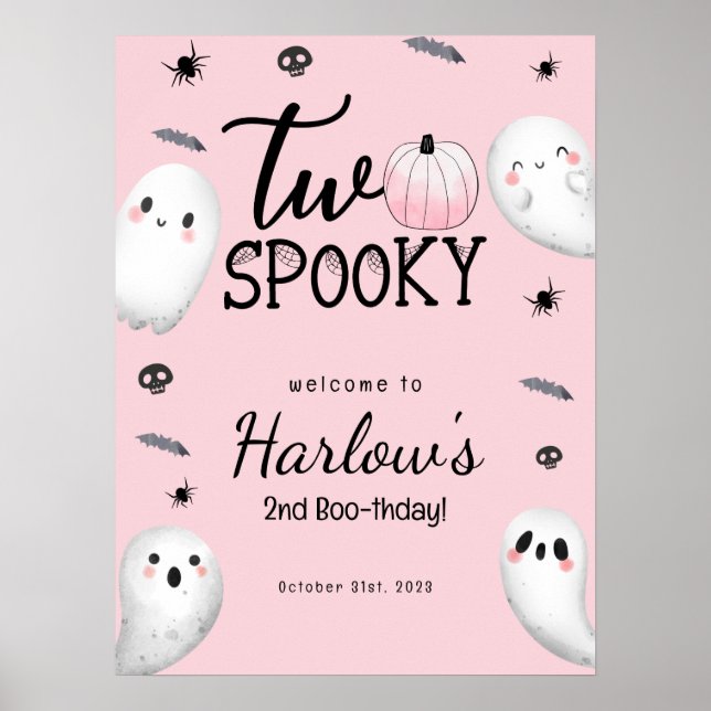 Zwei Spooky Pink Ghost Halloween Geburtstag Willko Poster (Vorne)