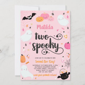 Zwei Spooky Pink Halloween Ghost 2. Geburtstags-Pa Einladung