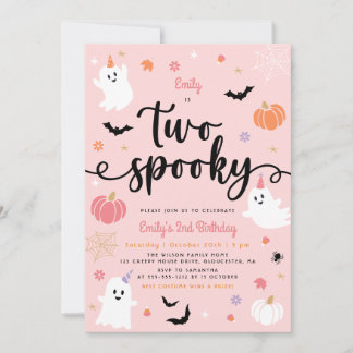 Zwei Spooky Pink Halloween Niedlich Ghost 2. Gebur Einladung