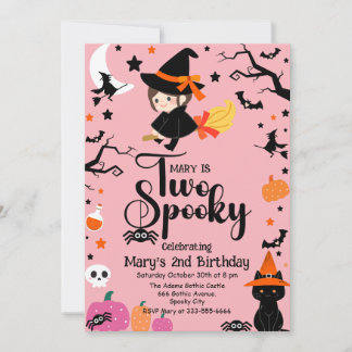 Zwei Spooky Pink Witchy Halloween Party Einladung