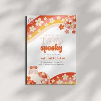 Zwei Spooky | Retro Groovy Girls 2. Geburtstag Einladung