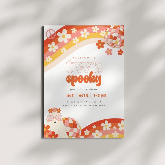 Zwei Spooky | Retro Groovy Girls 2. Geburtstag Einladung (Von Creator hochgeladen)