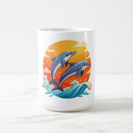 Zwei springende Cartoon-Delfine Kaffeetasse