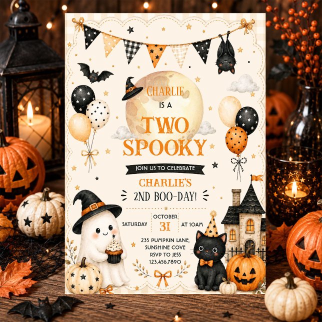 Zwei Spuk-Halloween-Geburtstagsfeier Einladung (Von Creator hochgeladen)
