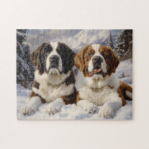 Zwei St. Bernhards im Schnee Puzzle