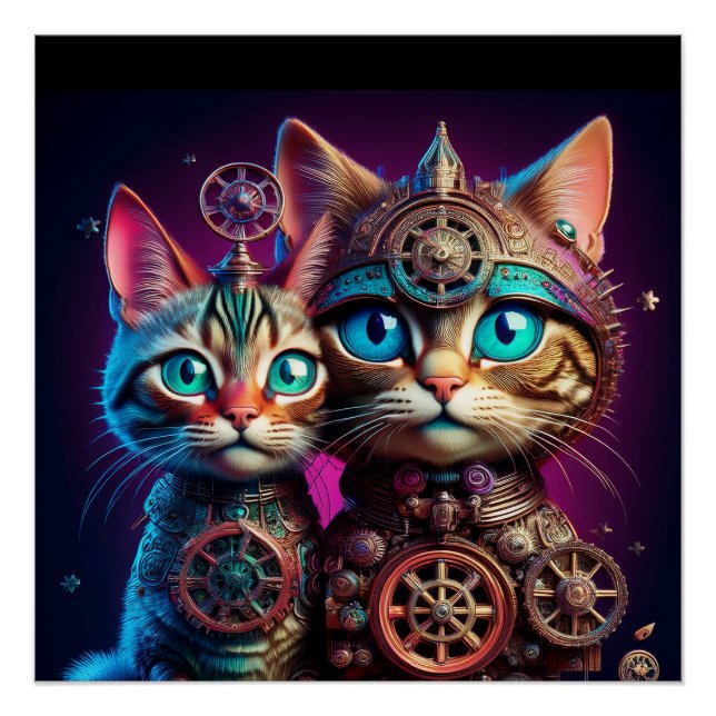 Zwei Steampunk-Kätzchen posieren Poster (Vorderseite)