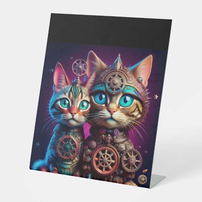 Zwei Steampunk Kittens-Pose Sockelschild (Vorderseite)