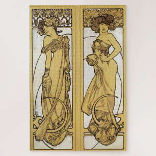 Zwei stehende Frauen von Alphonse Mucha Puzzle