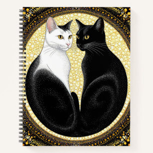 Zwei stilisierte Katzen in symmetrischem Design Notizbuch