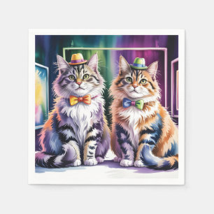 Zwei stilvolle Katzen in einer abstrakten Kunstgal Serviette