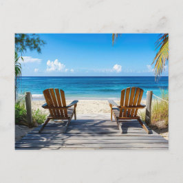 Zwei Strandstühle auf Holzsteg am Meer Postkarte