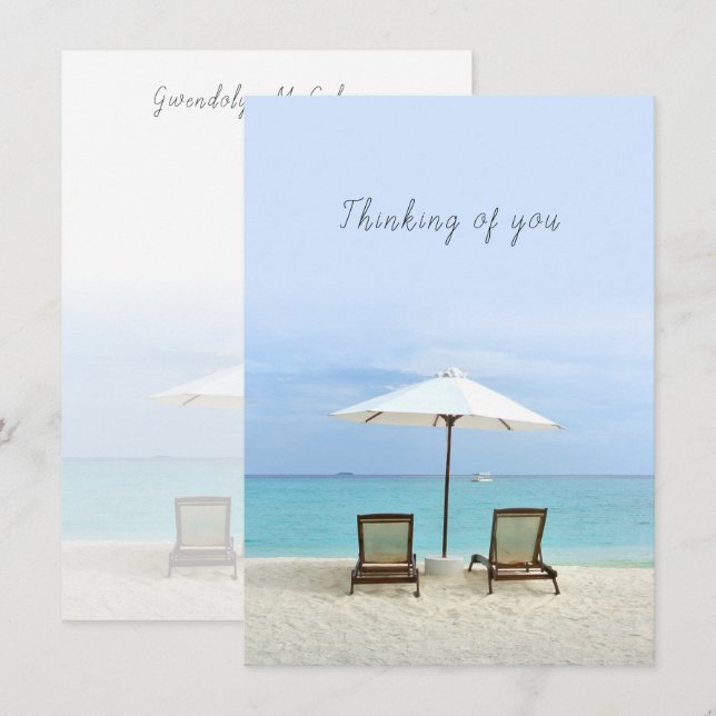 Zwei Strandstühle mit Mitteilungskarten für den St (Vorne/Hinten)