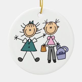 Zwei Strichmännchen-Mädchen-Verzierung Keramik Ornament