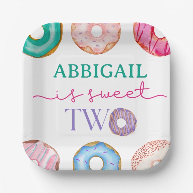Zwei süße 2. Donut Thema Geburtstag Pappteller (Vorderseite)