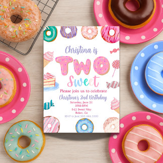Zwei süße 2. Geburtstag für Girl Donut Candy Einladung