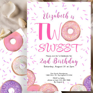 Zwei süße 2. Geburtstag Pink Donut Einladung