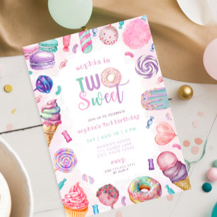 Zwei süße Bonbons zum zweiten Geburtstag Einladung