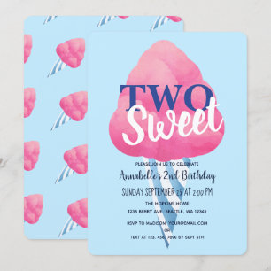 Zwei süße Cotton Candy Kids zum zweiten Geburtstag Einladung