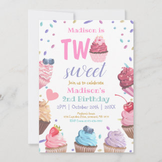 Zwei süße Cupcake 2. Geburtstag Candy Party Einladung